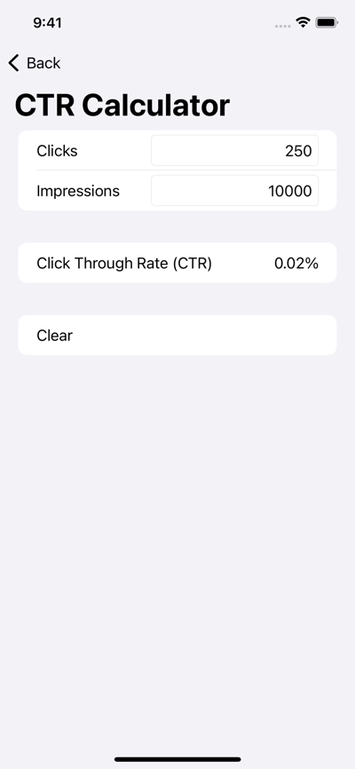 Click-Through Rate Calculator, in Media Calculator Screenshot