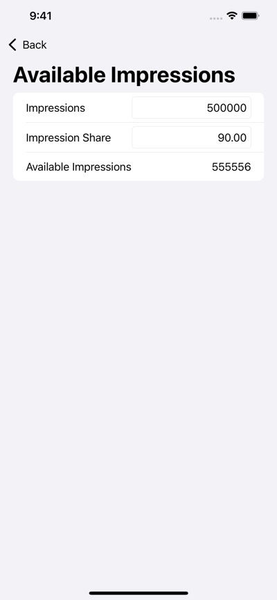 Search Available Impressions Screenshot